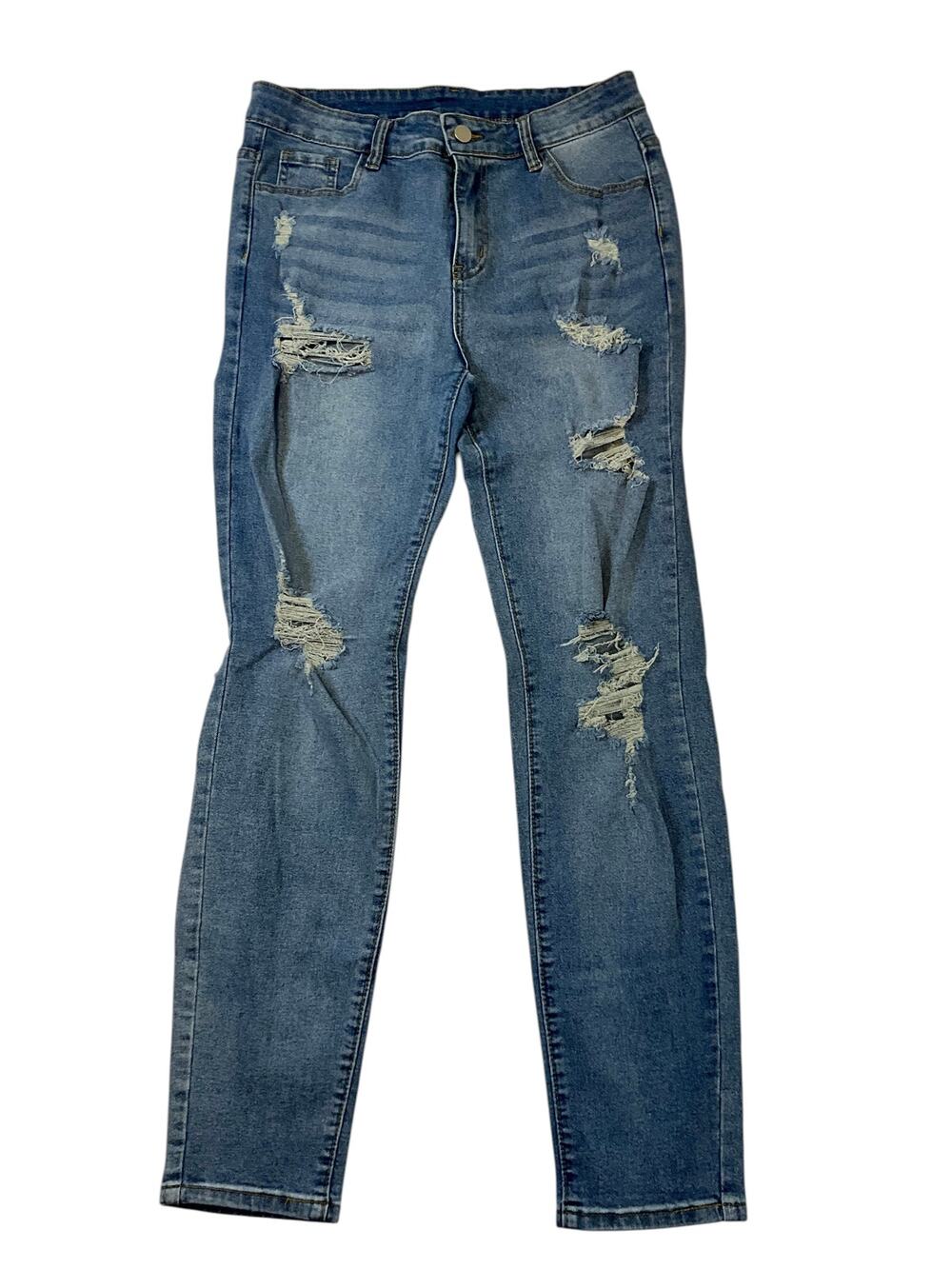SHEIN Women’s Large 8/10 Distressed Ripped Medium Wash Straight Leg Jeans
